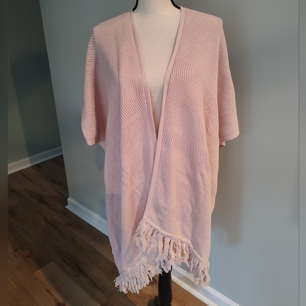 Roller Rabbit May Cape Pale Rose Pink Fringe Cotton Sweater One Size